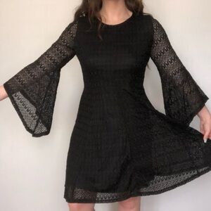 Emma & Michele Open Knit Lined Crochet Dress Womens XL Event Black Elegant Bell